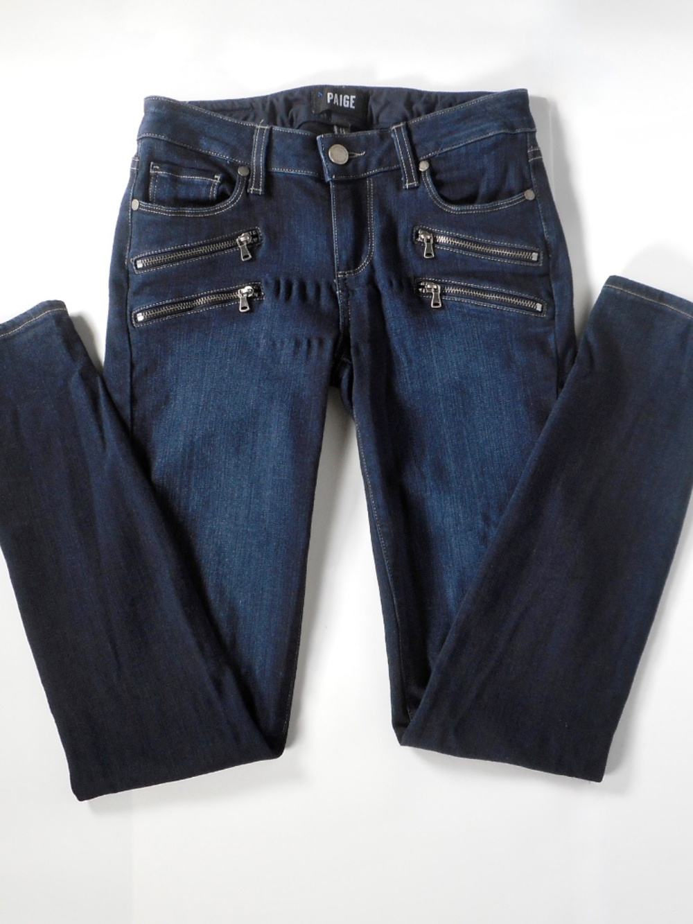 Paige Dark Wash Blue Denim Sz 25 Edgemont Skinny Jeans 25x30 FLAW Distressed